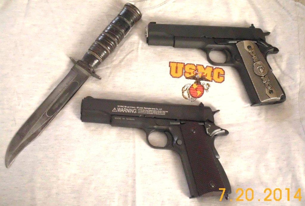 1950s Ka-Bar, Springfield 1911A1, and Remington 1911R1 BB Pistol