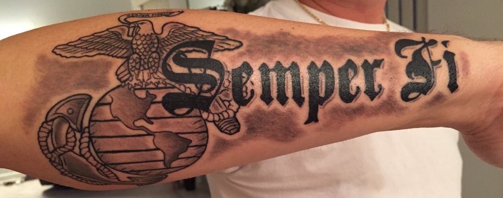 Semper Fi with EGA on Forearm