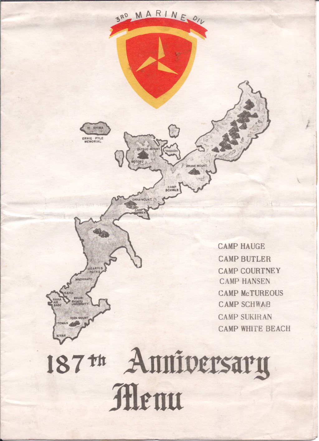 187th Birthday menu – Okinawa 1962