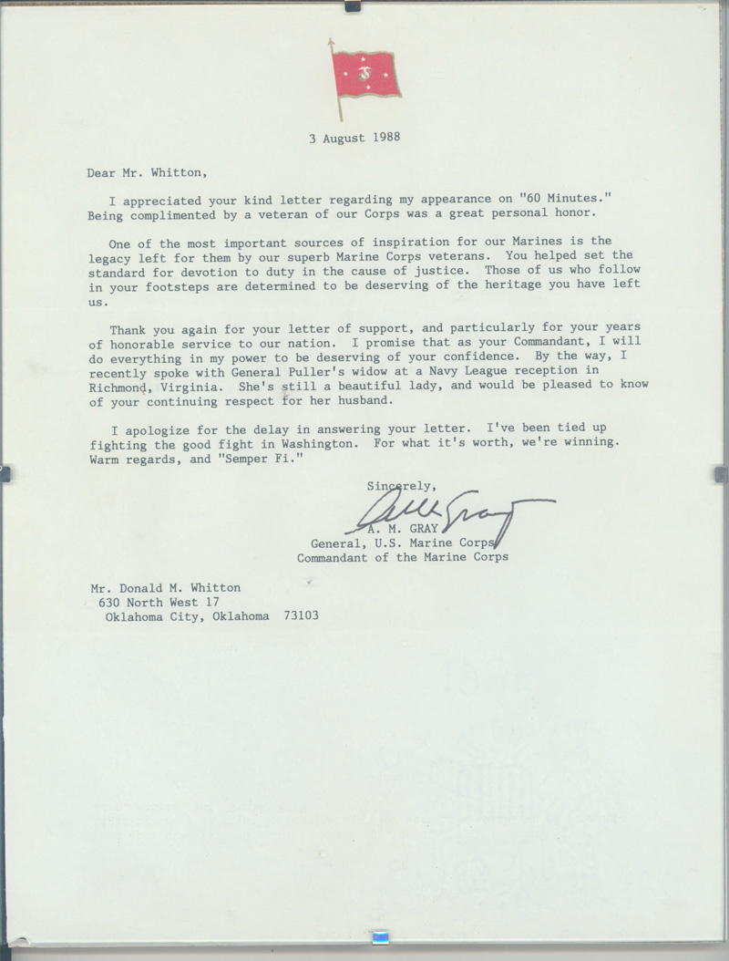 Letter from General Gray
