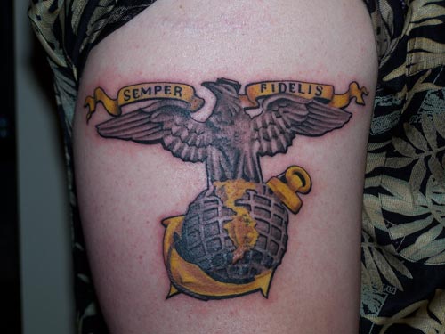 Fire Maltese Cross, with a Eagle Globe & Anchor Tattoo
