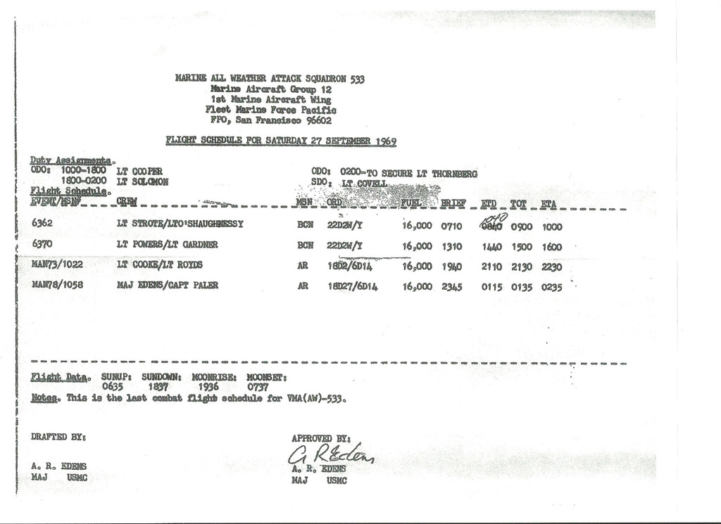 Last combat flight schedule