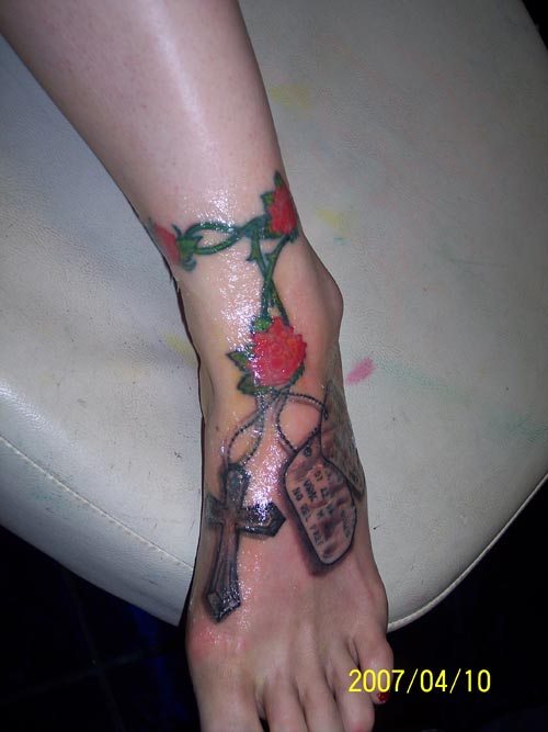 Roses and Dog Tags Tattoo