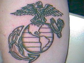 Bulldog, EGA, and Meat Tag Tattoos