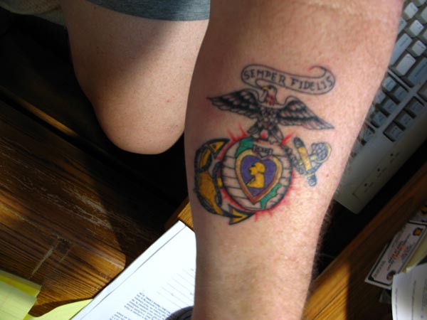 Purple Heart, Eagle, Globe, and Anchor Tattoo