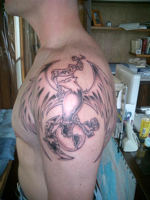Custom Eagle Globe and Anchor Tattoo