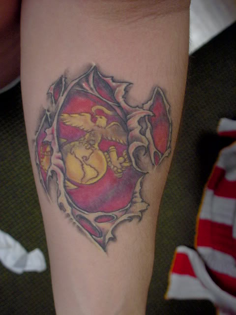 Moto Eagle, Globe, and Anchor Tattoo