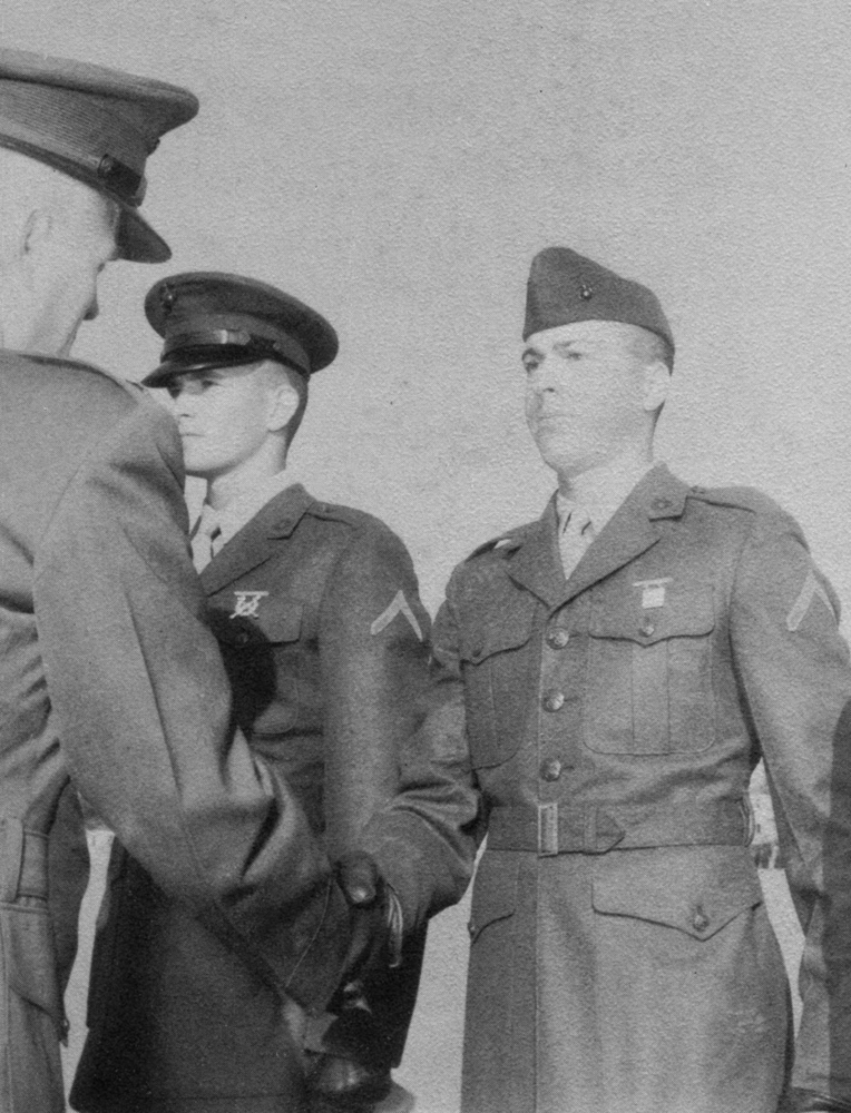 Pfc Clark receiving the outstanding member award MCRD PI 1961