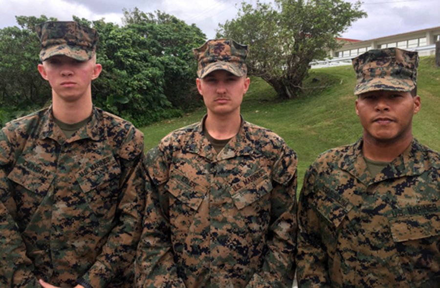 A U.S. Marine Corps Marine in Okinawa, injured while helping victims of a traffic accident, was recognized by the Japan Self-Defense Force.